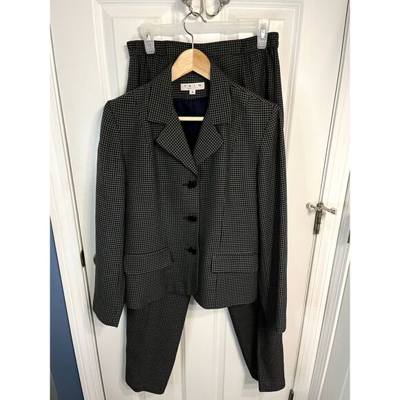 Vintage Trio New York Green and Black Wool Blend Pant Suit Set Size 8 - Picture 1 of 8